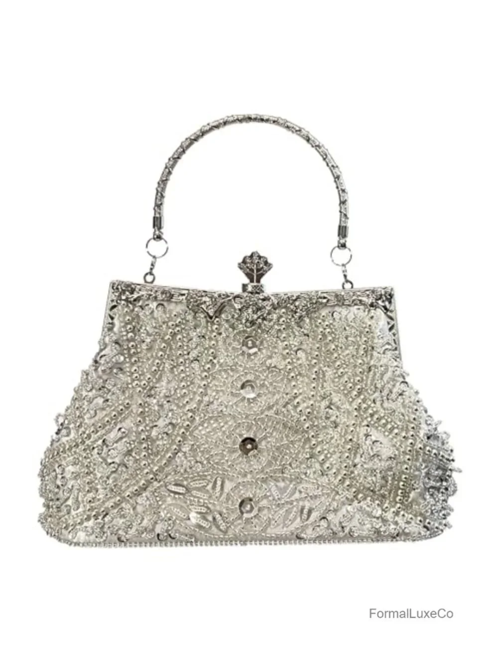 Beaded Clutch Evening Bag with Detachable Chain Strap Vintage Sequin Handbag
